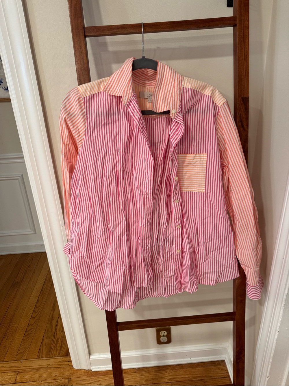 LOFT Pink and Peach Striped Button-Down Shirt